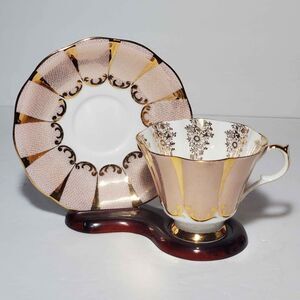 Queen Anne Teacup and Saucer Pink Gold Vintage